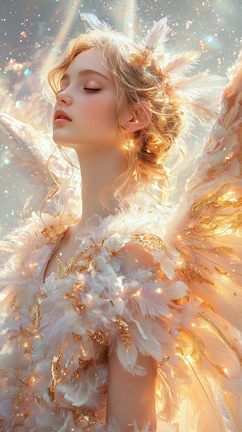Ethereal angelic woman in heavenly pastel light