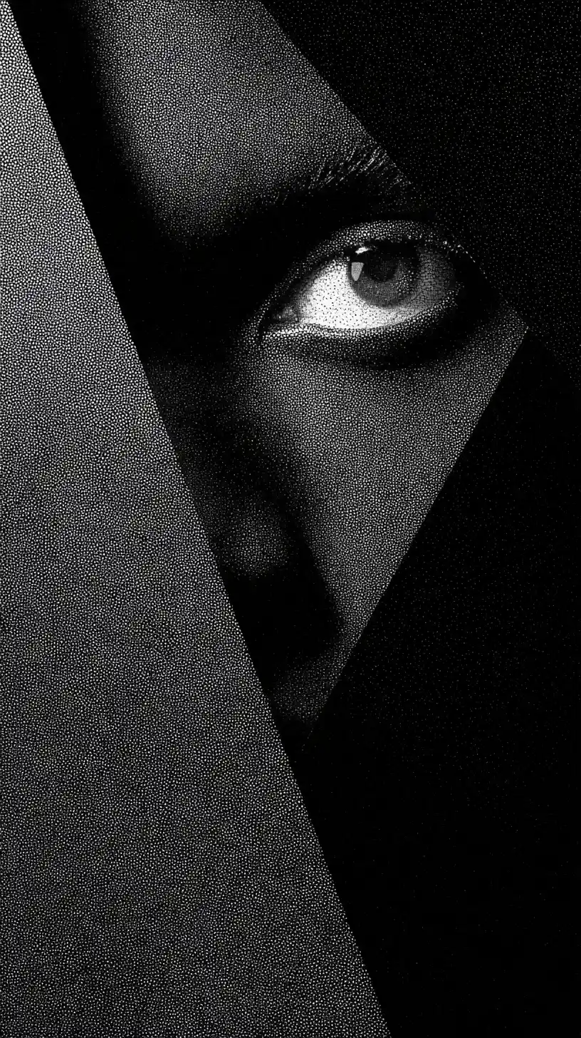 Glowing eyes emerge from vast negative space in darkness