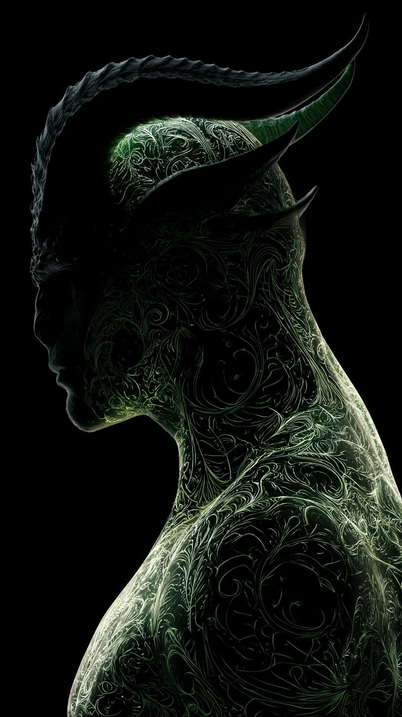 Glowing mythical creature emerging from a near black void