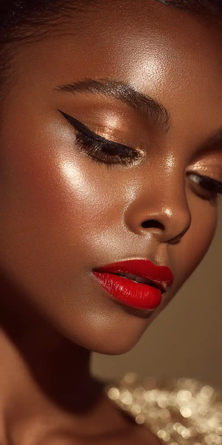Nigerian bridal beauty close up with glossy red lips