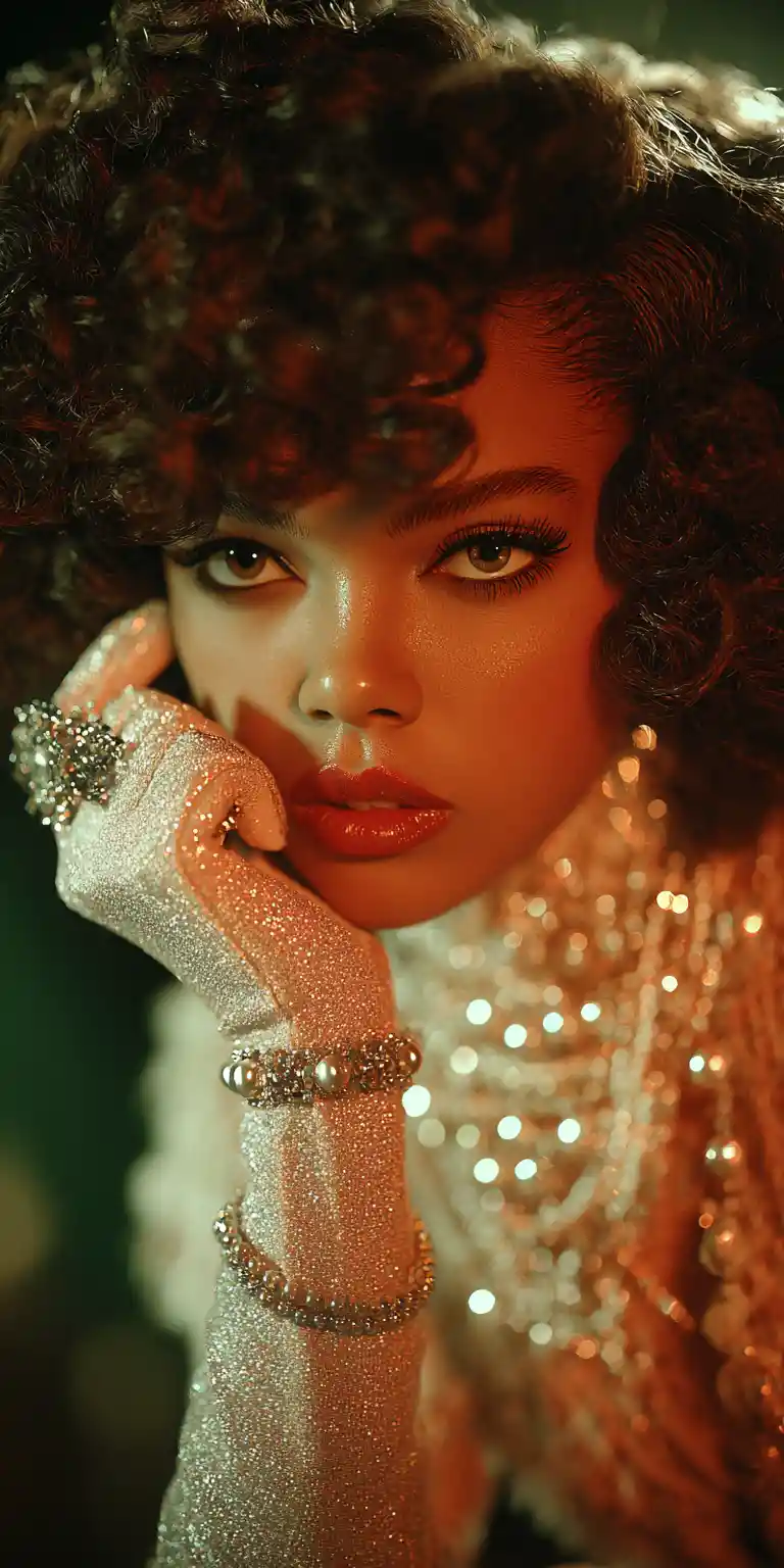 Woman with curly hair holding a single ringlet portrait