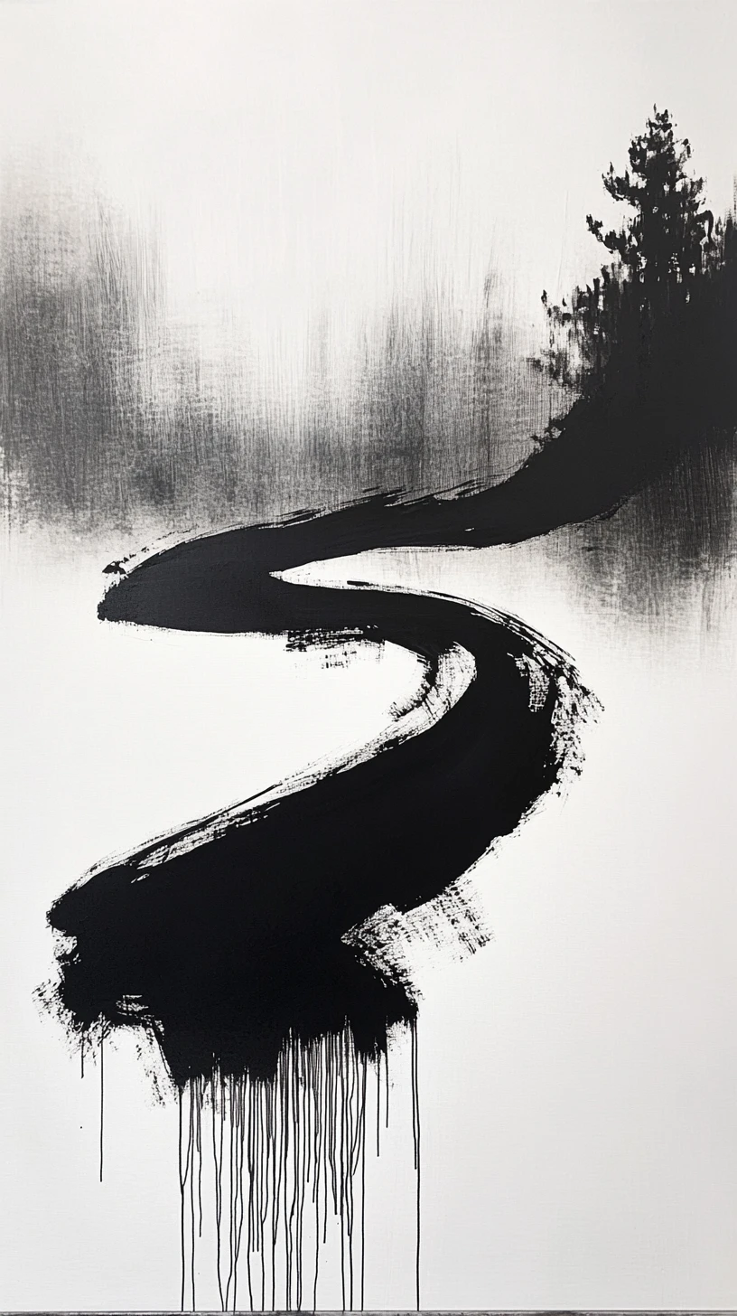 Minimal brushstroke forming a looping river like abstract shape