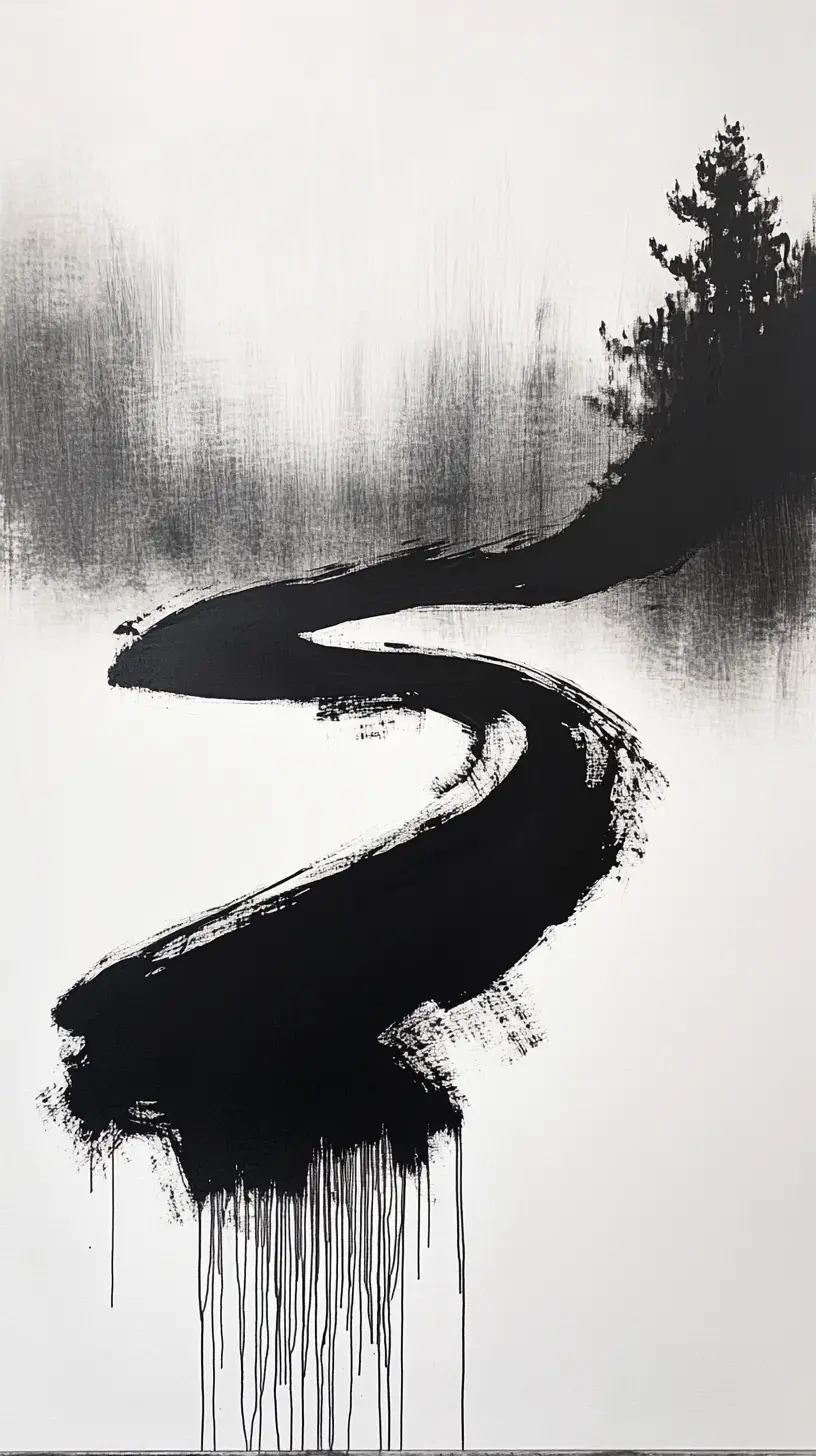 Minimal brushstroke forming a looping river like abstract shape