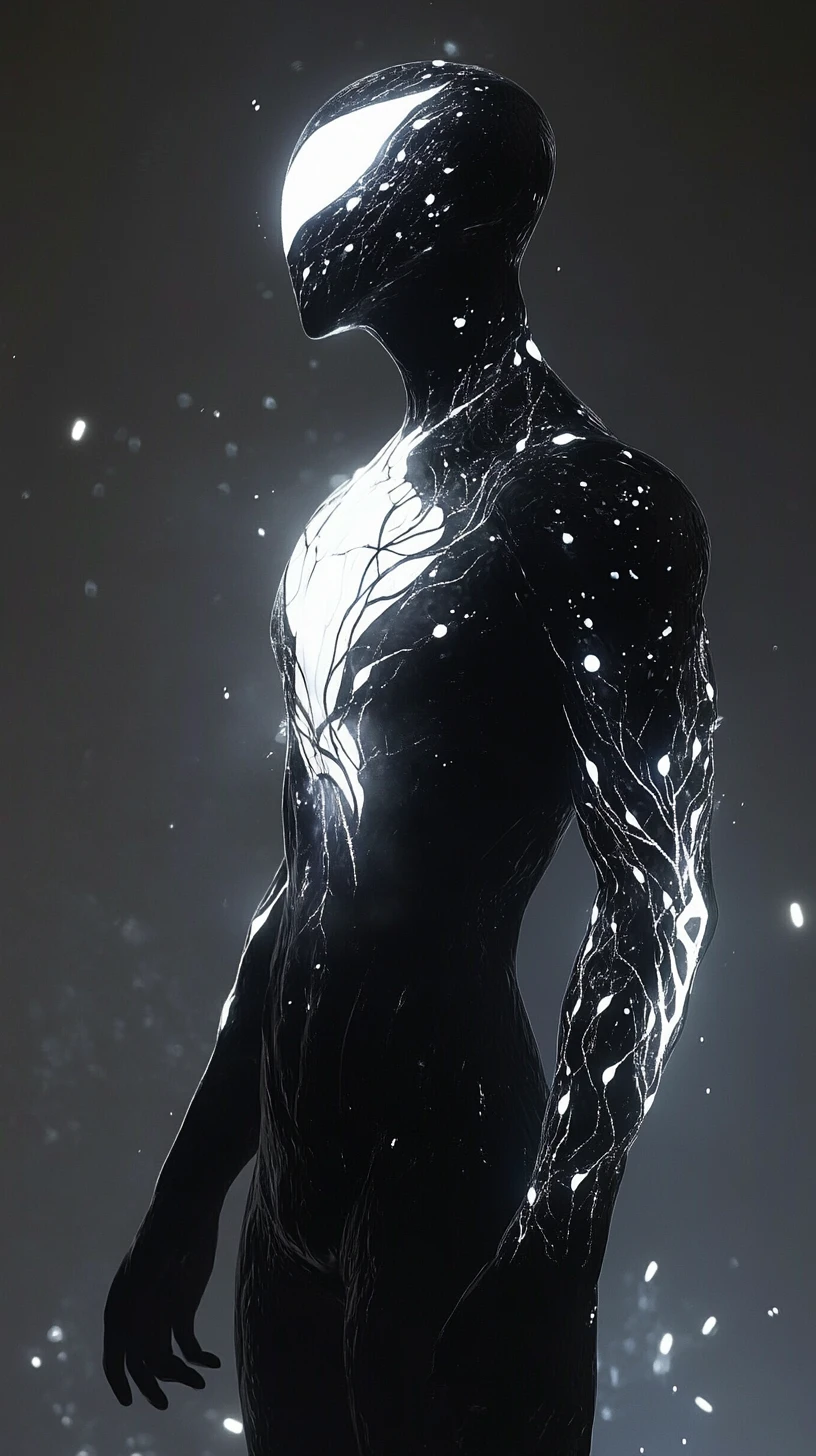 Mythical creature outlined by glowing patterns in darkness