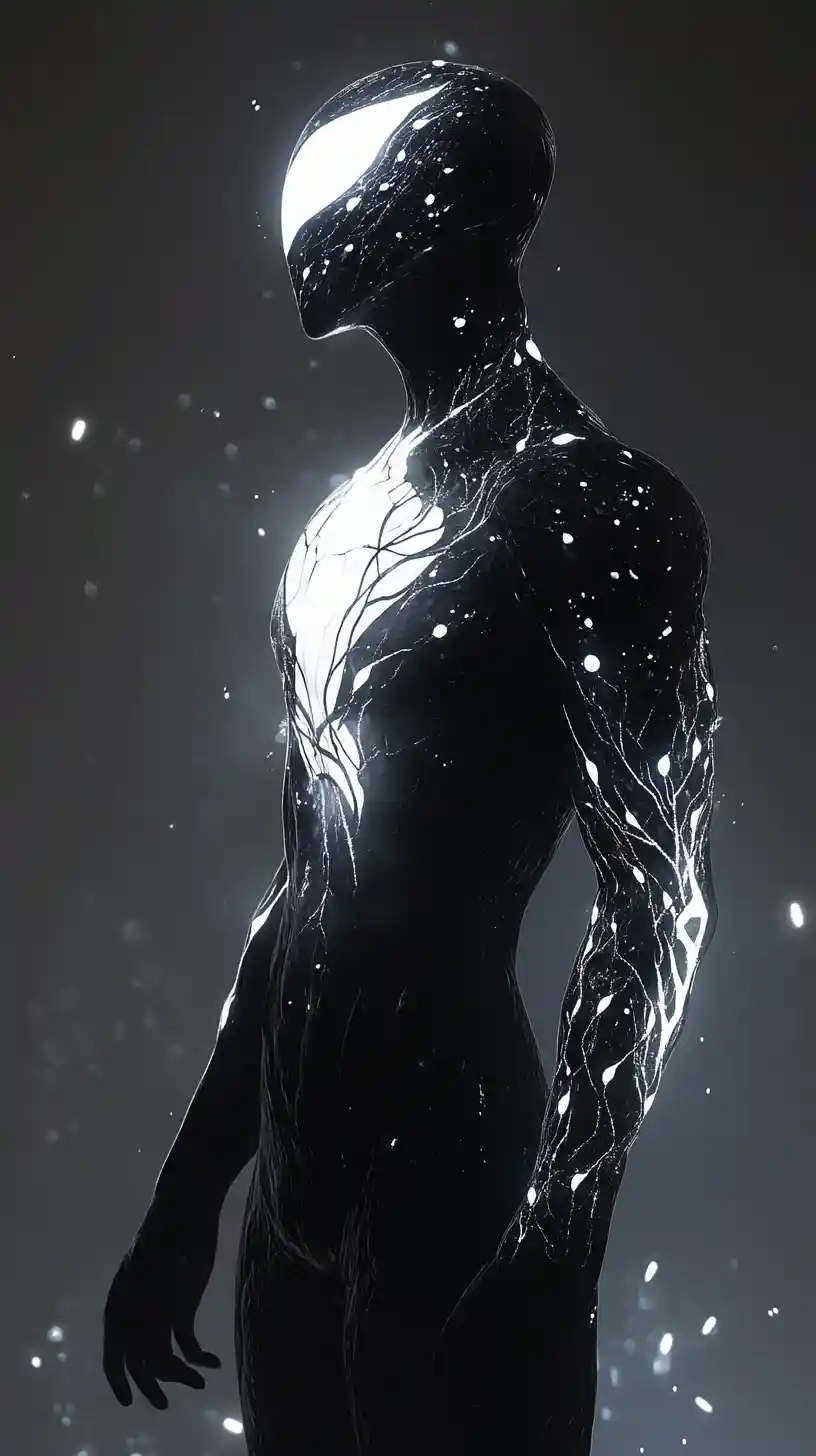 Mythical creature outlined by glowing patterns in darkness