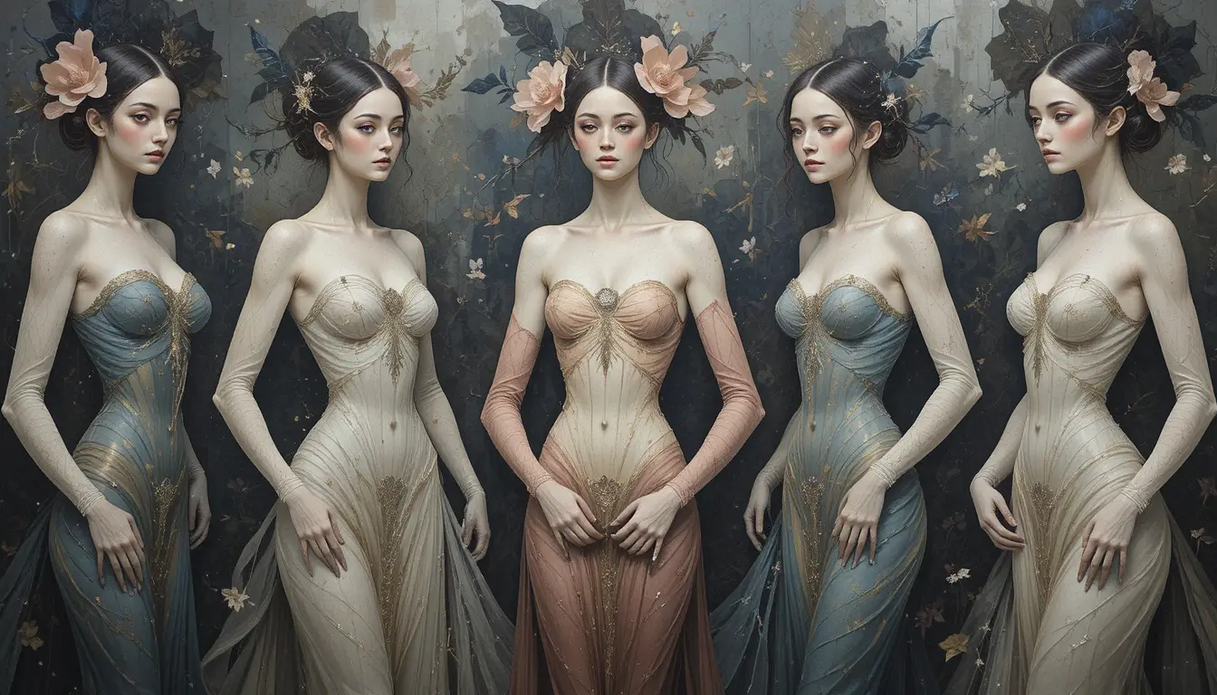 Semi abstract figures in a soft belle epoque inspired oil painting