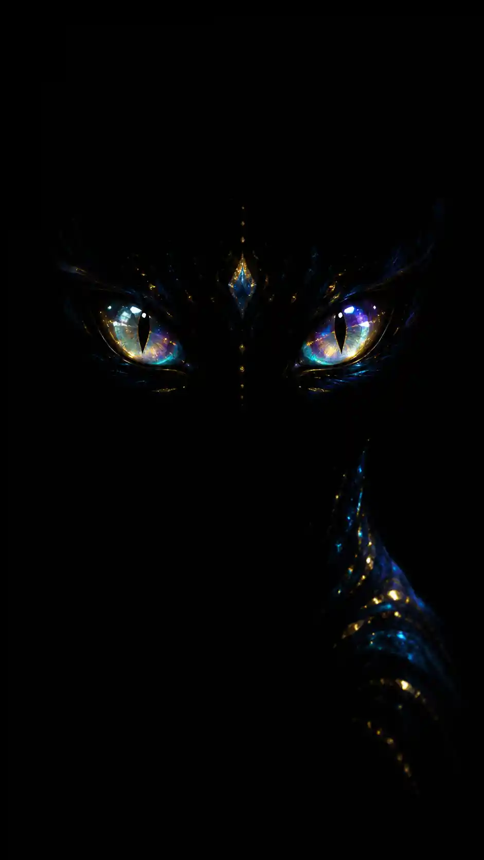 Glowing eyed creature emerging from deep darkness