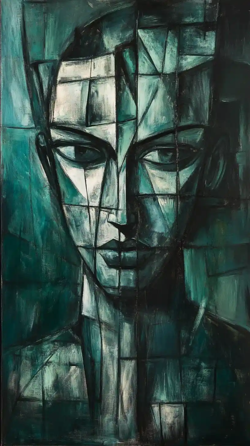 Geometric abstract face composed of rigid repeating shapes