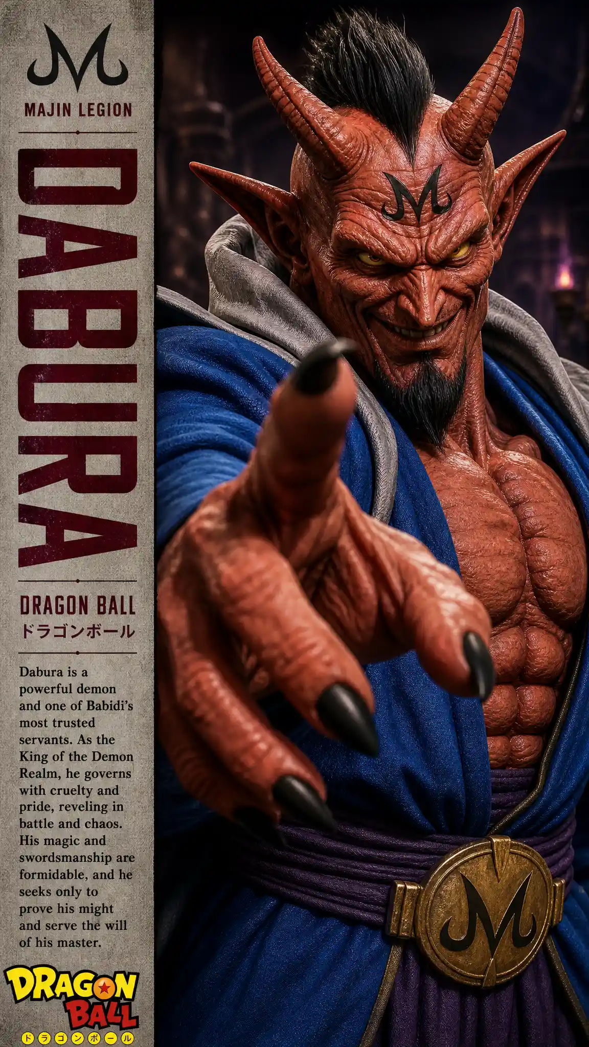Sinister demon warrior close up with outstretched clawed hand