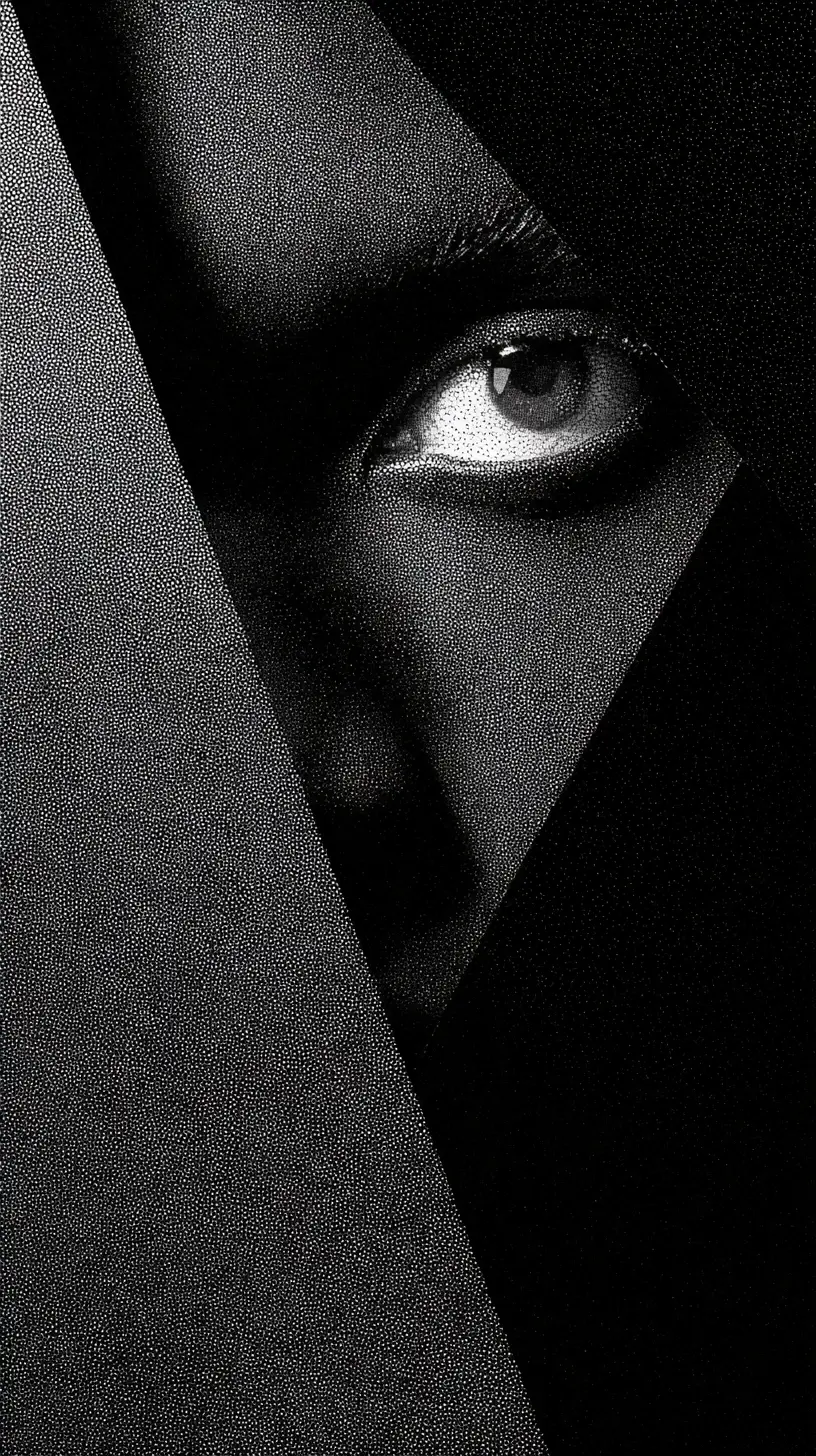 Glowing eyes emerge from vast negative space in darkness