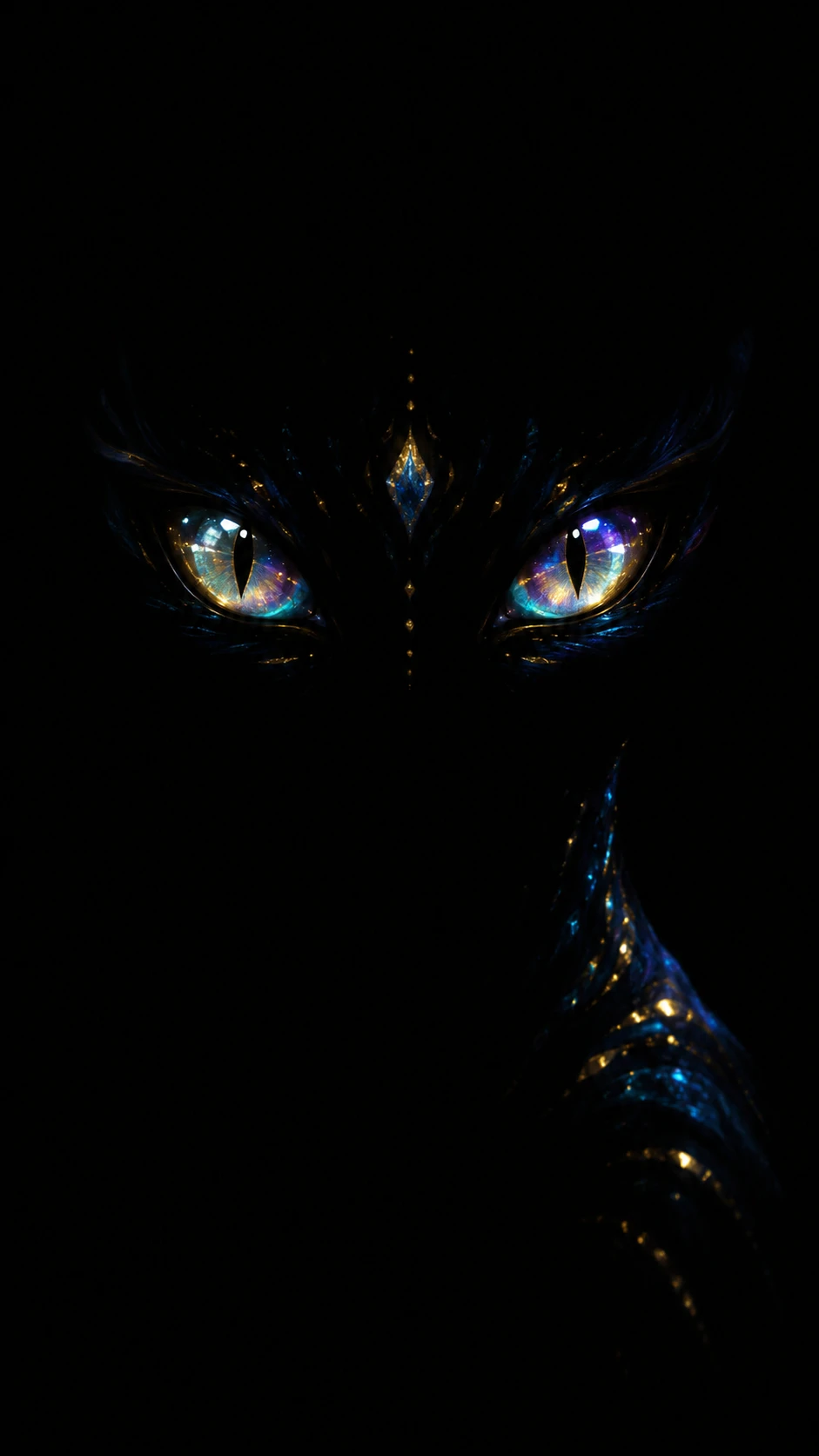 Glowing eyed creature emerging from deep darkness