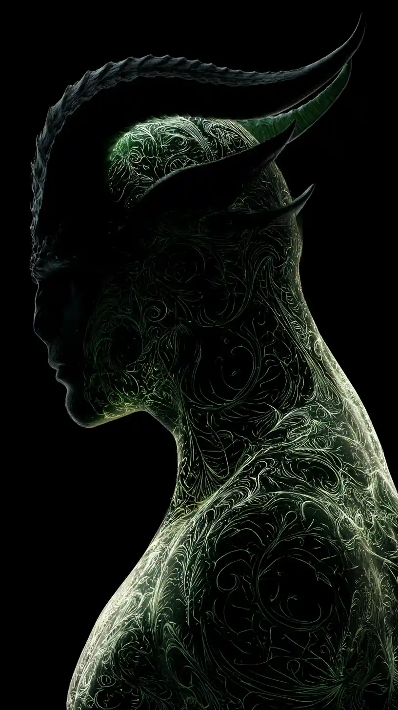 Glowing mythical creature emerging from a near black void