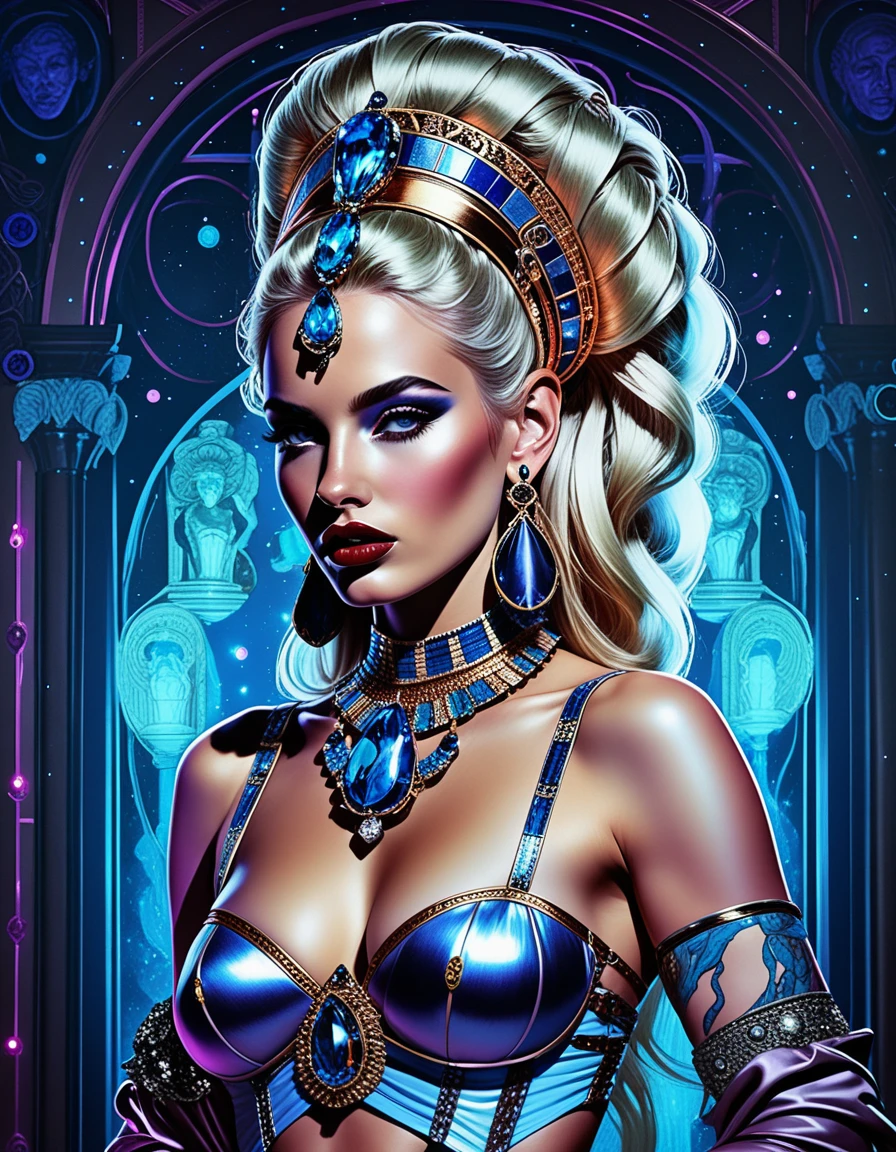 Neon fantasy egyptian queen in ornate royal portrait