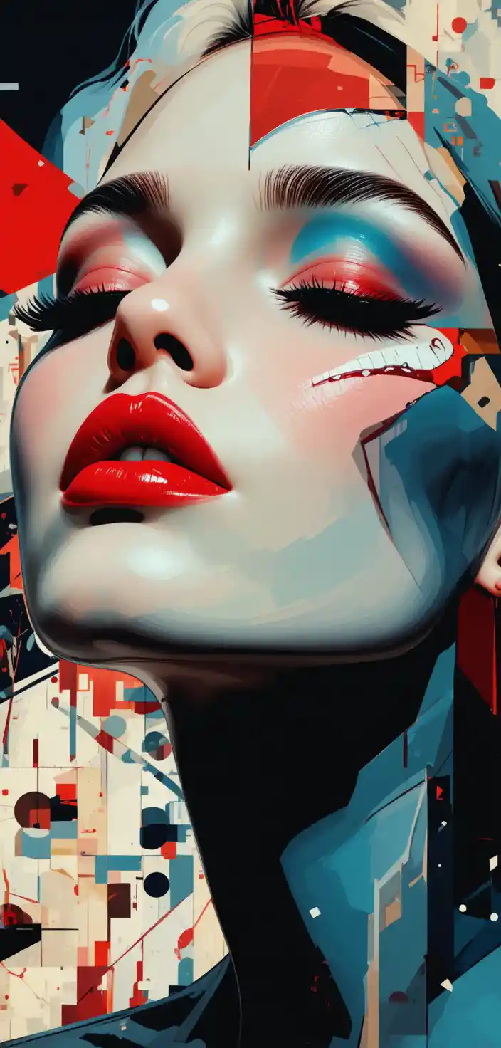 Abstract woman portrait with bold geometric background