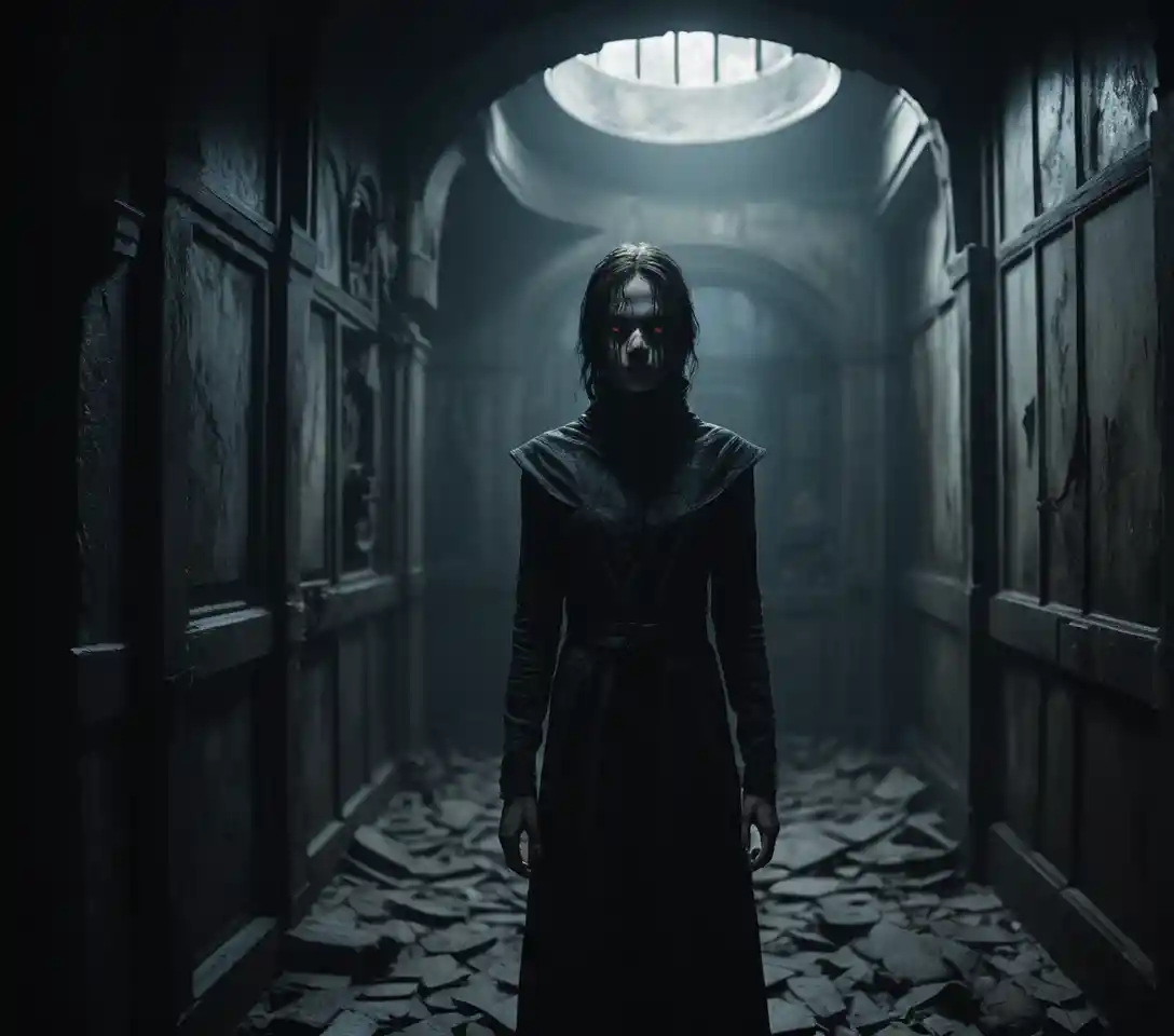 Mysterious woman at the edge of a surreal nightmare realm