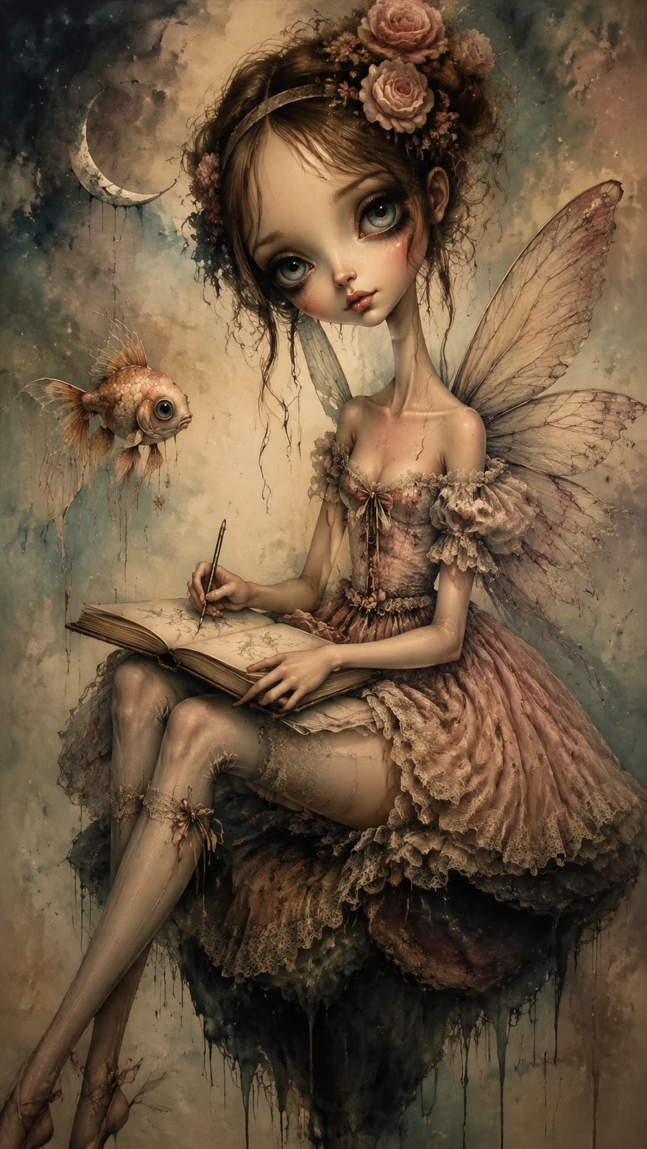 Dreamy fairy sketching quietly in a surreal world