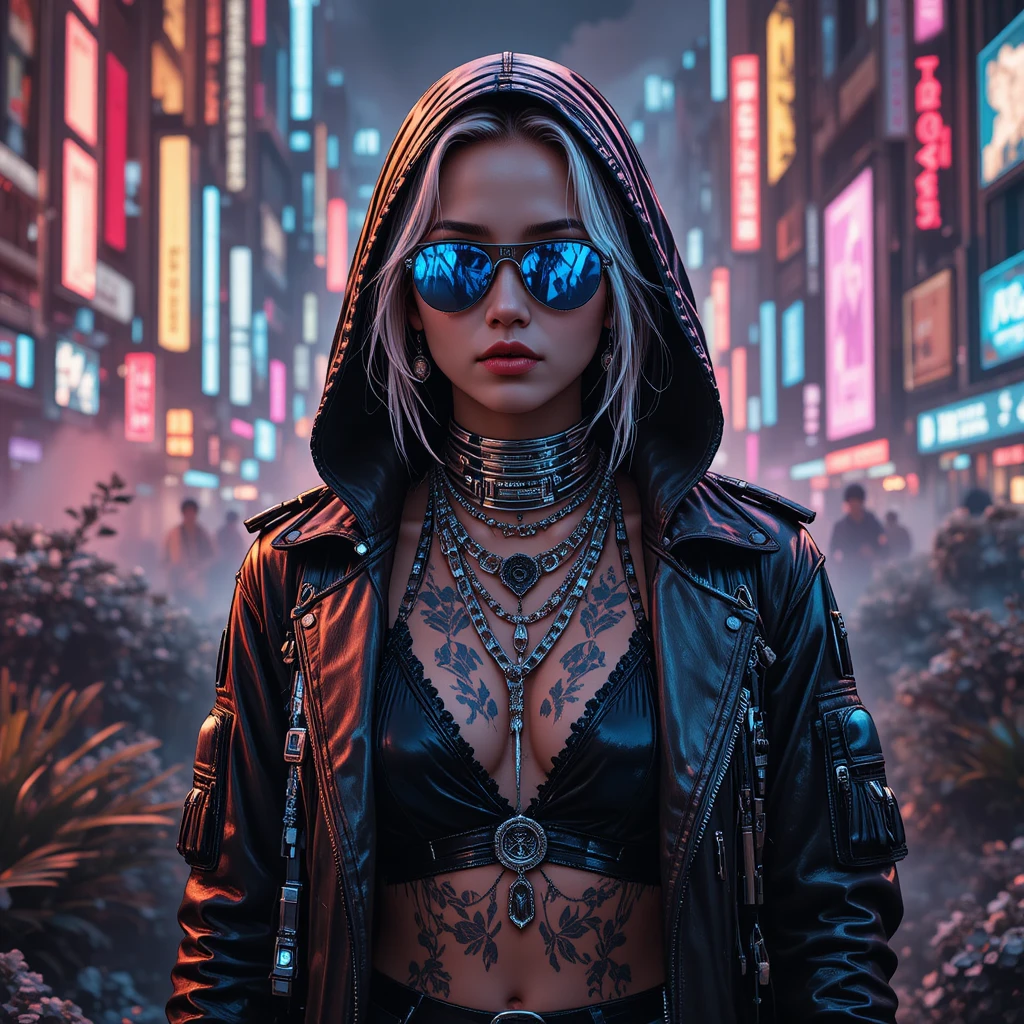 Futuristic Rebel Woman In Neon City Fashion Portrait