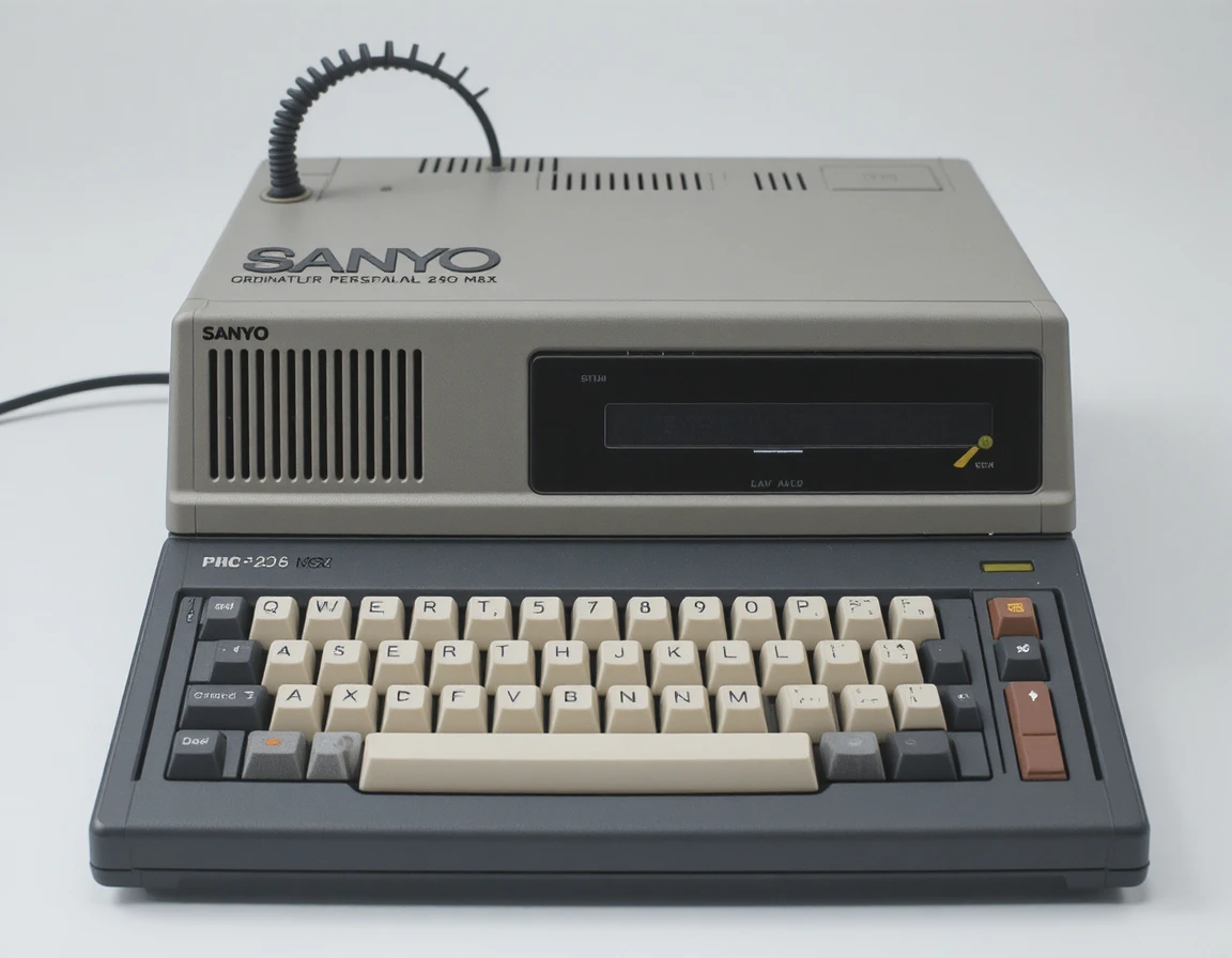 Close up studio shot of a vintage home computer keyboard