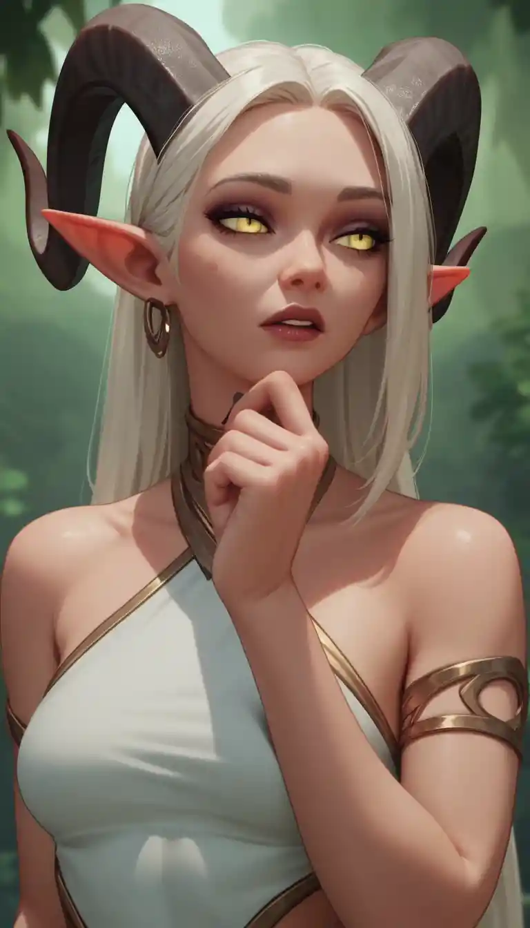 Fantasy tiefling woman grabbed by strong masculine hands