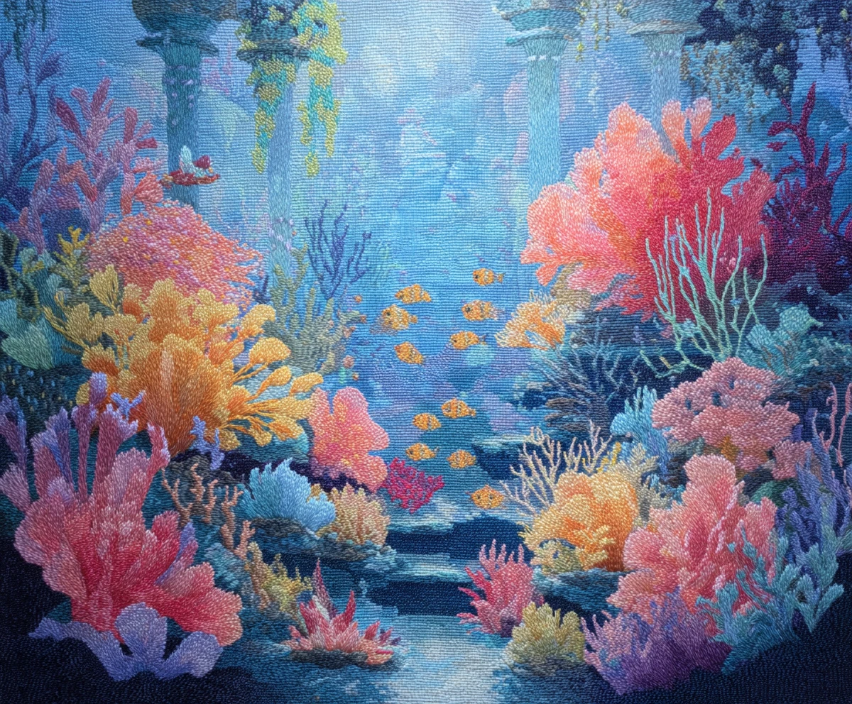 Dreamlike Underwater Garden With Glowing Fish And Ancient Ruins