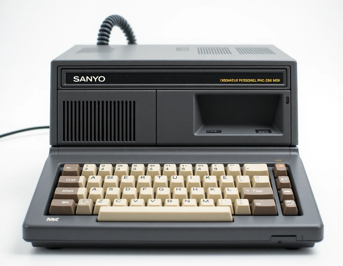 Close up studio view of a vintage home computer keyboard