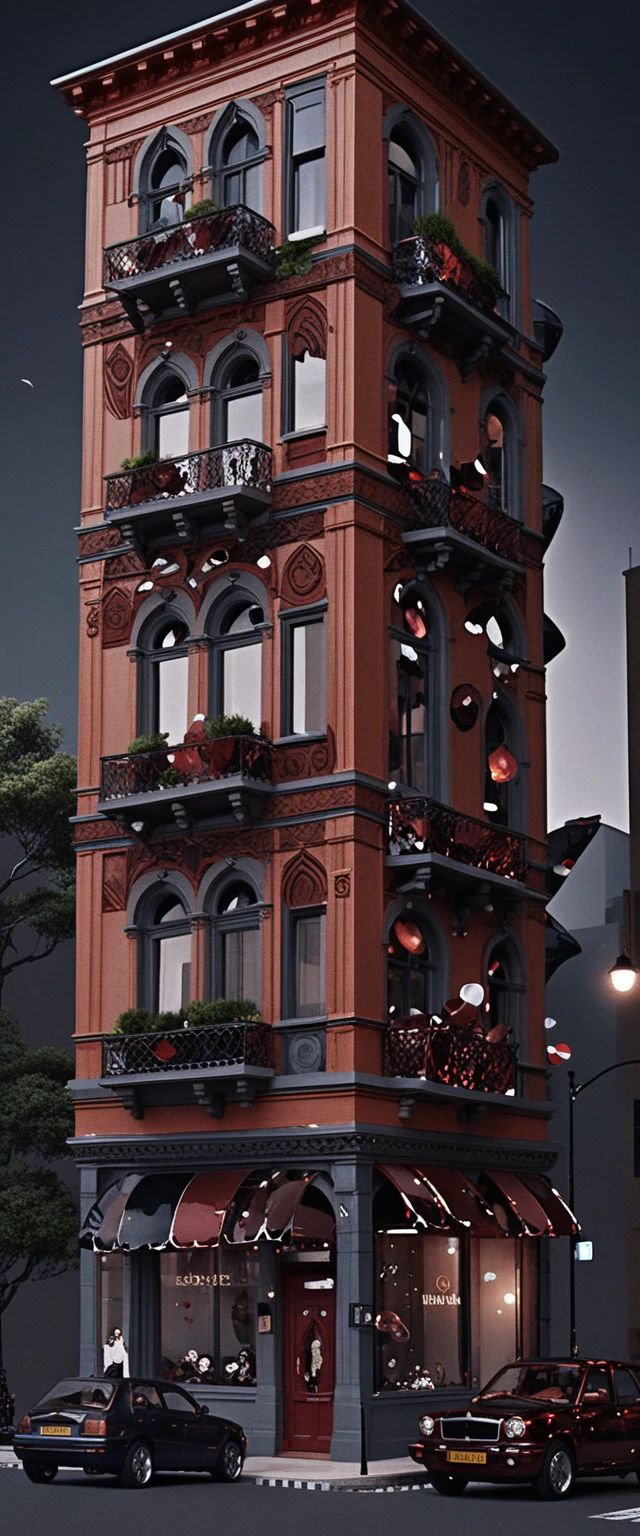 Colorful urban building in a dreamy storybook cityscape
