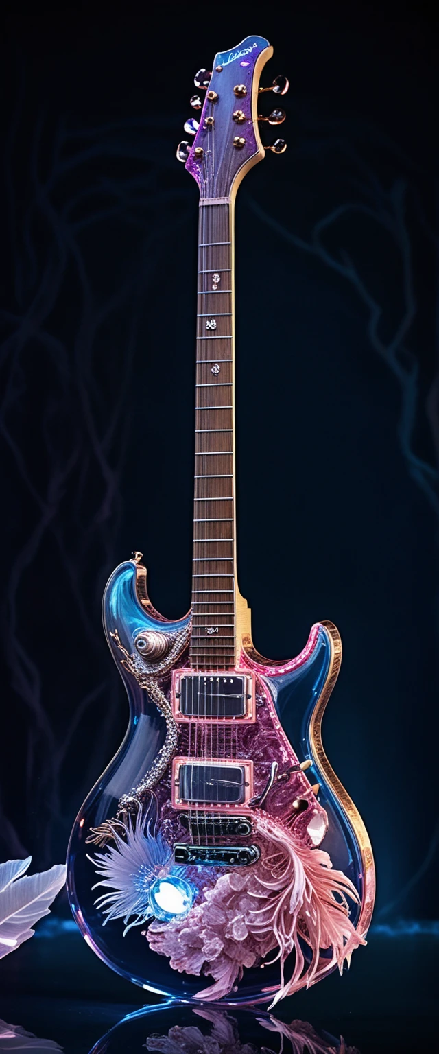 Crystal ocean guitar with coral and feather details