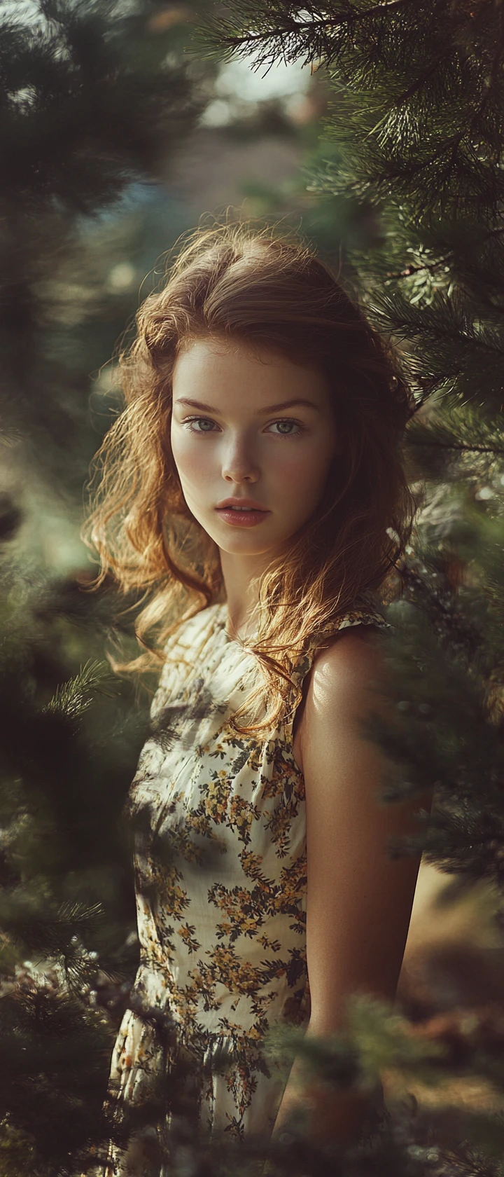 Young woman in summer dress standing in a green park