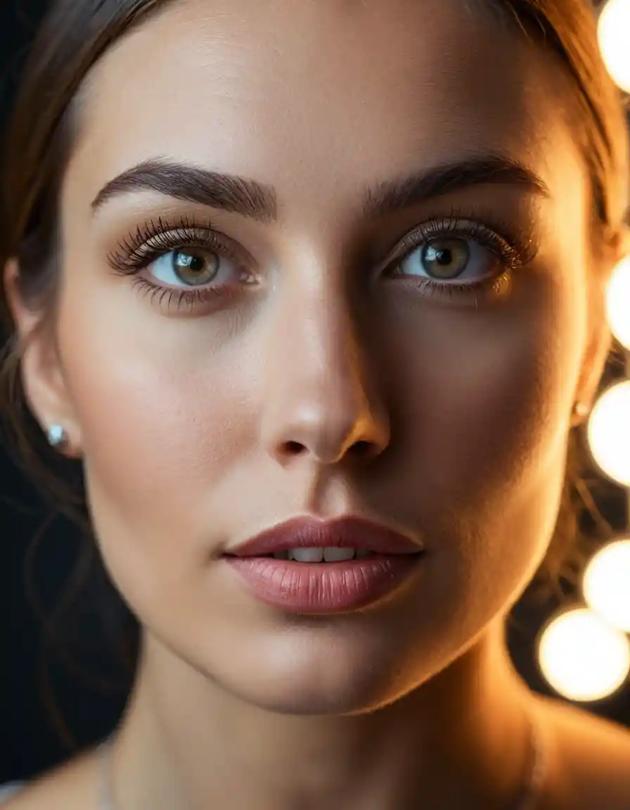 Macro portrait of woman lit by circular ring light