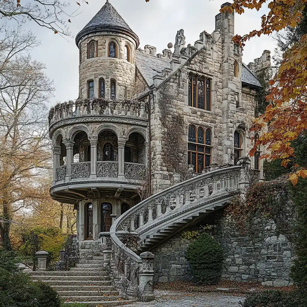 Medieval Stone Keep With Spiral Staircase And Gothic Balconies