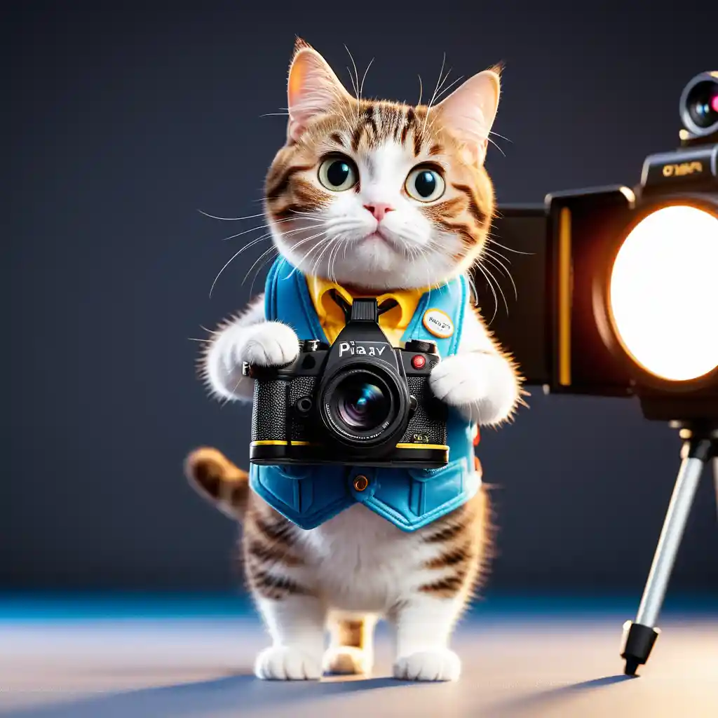 Cute cat photographer using a professional dslr in studio light