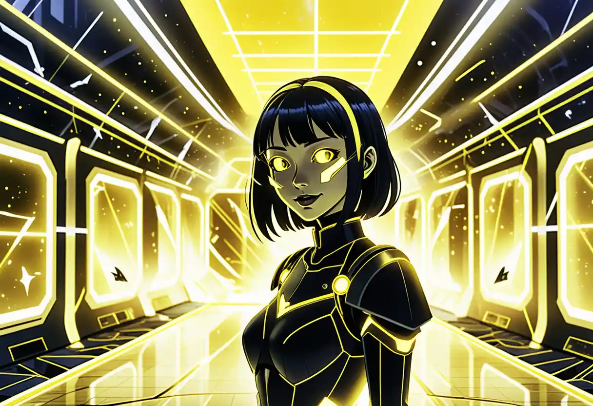 Anime girls in a neon sci fi research facility