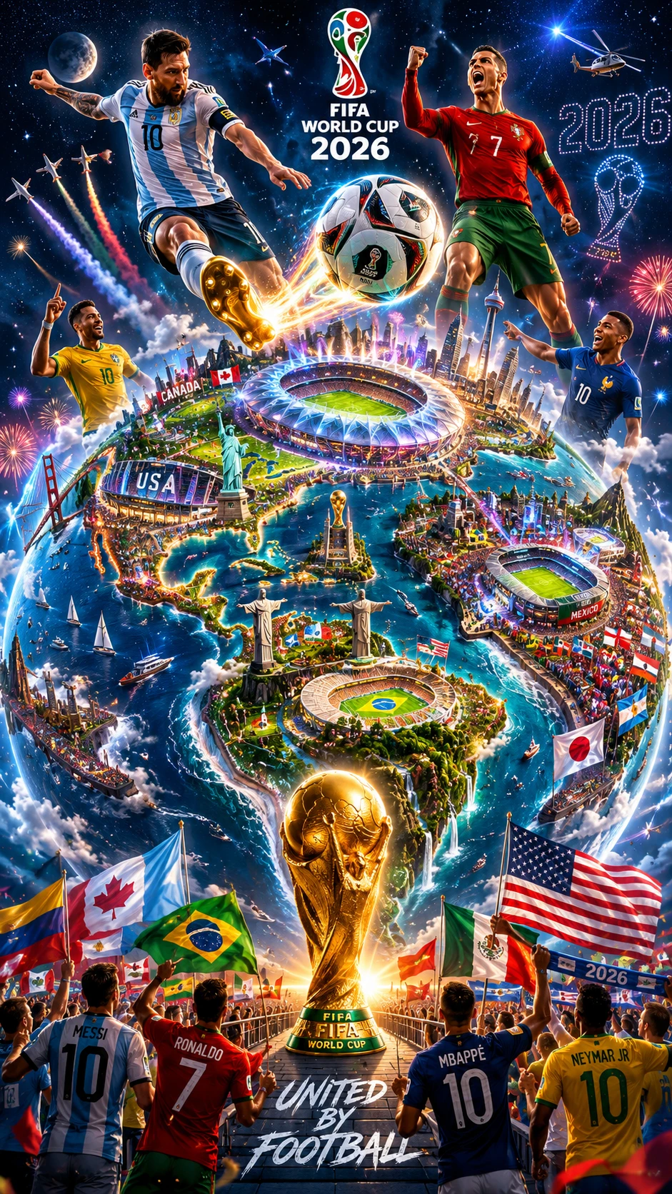 Vista a pianeta in miniatura di un mondo globale del calcio