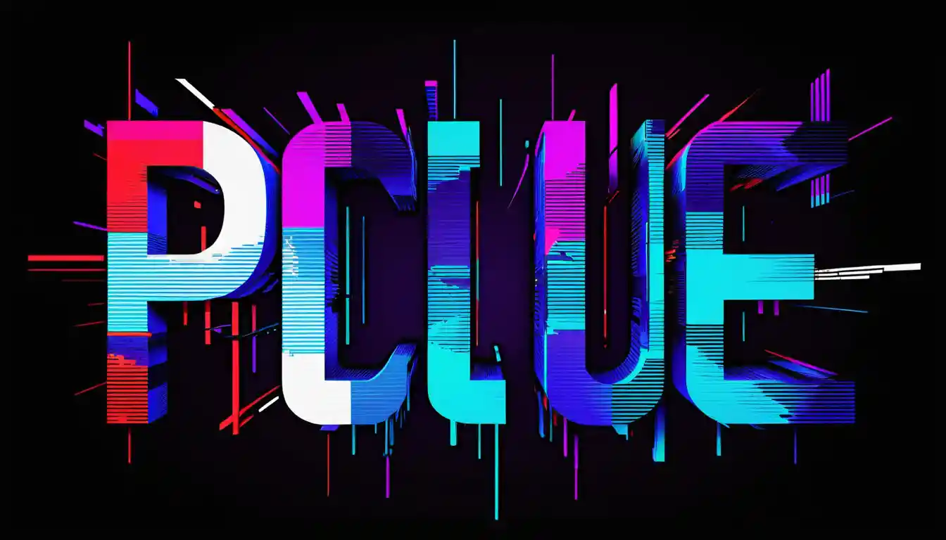 Neon fragmented typography logo glowing on dark background