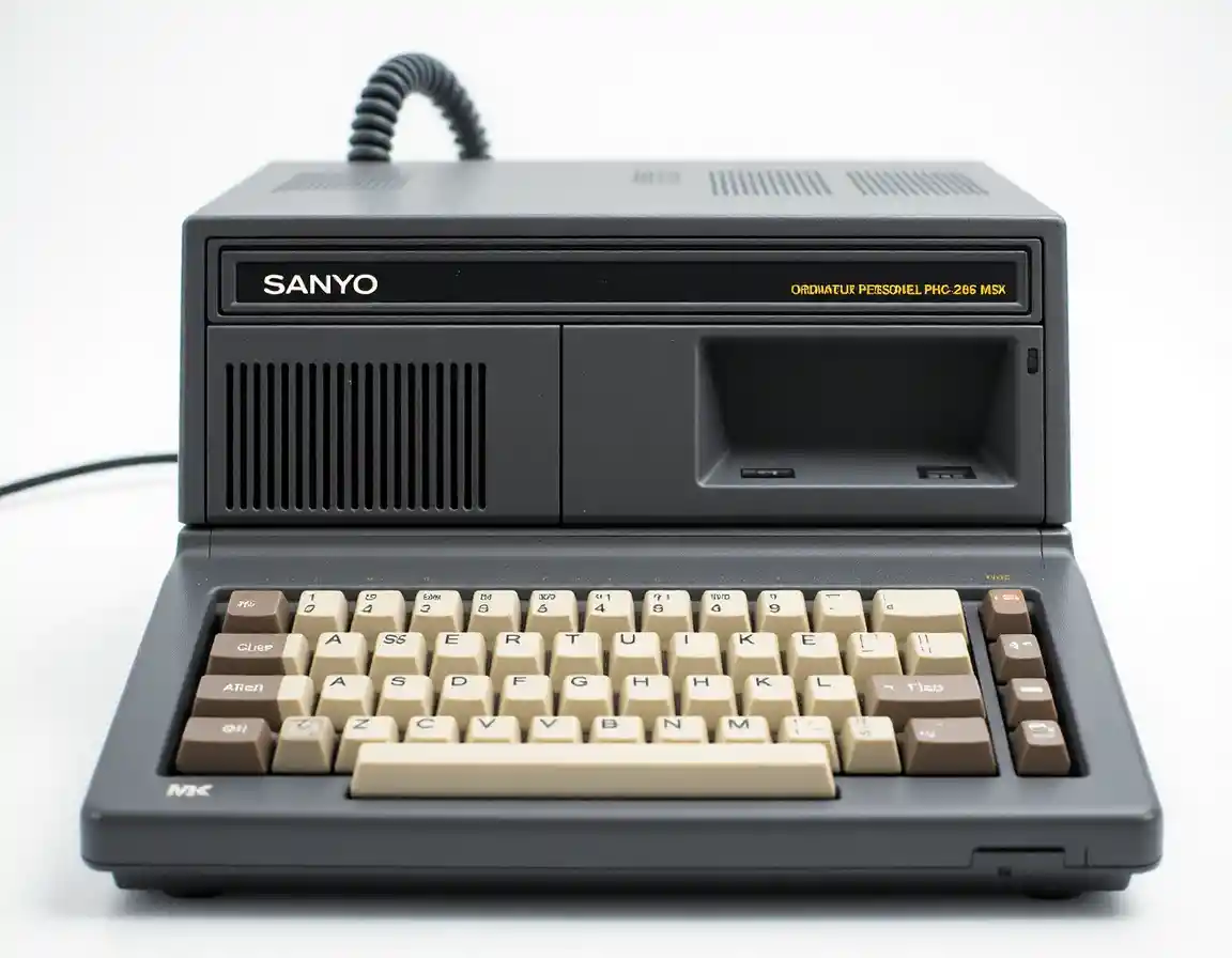 Close up studio view of a vintage home computer keyboard