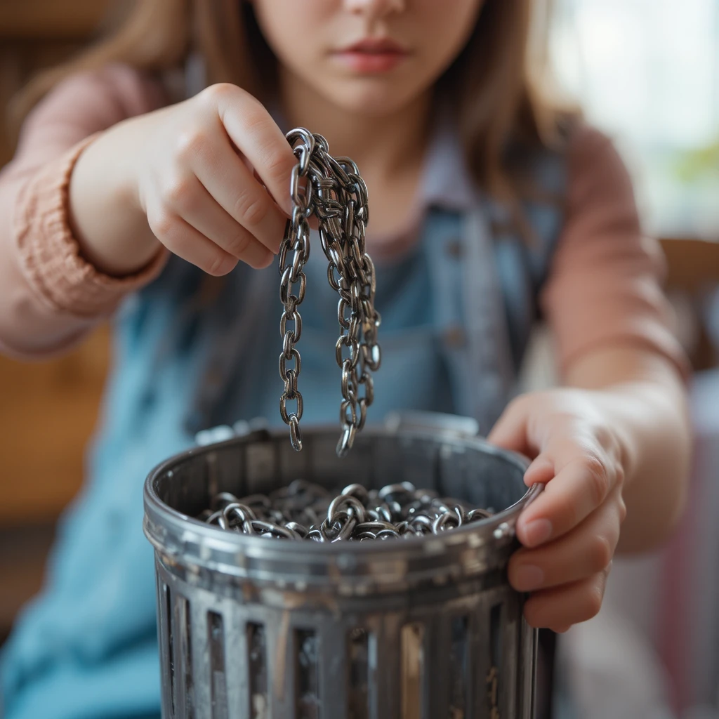 Worried girl realizing her valuable chain is in the trash