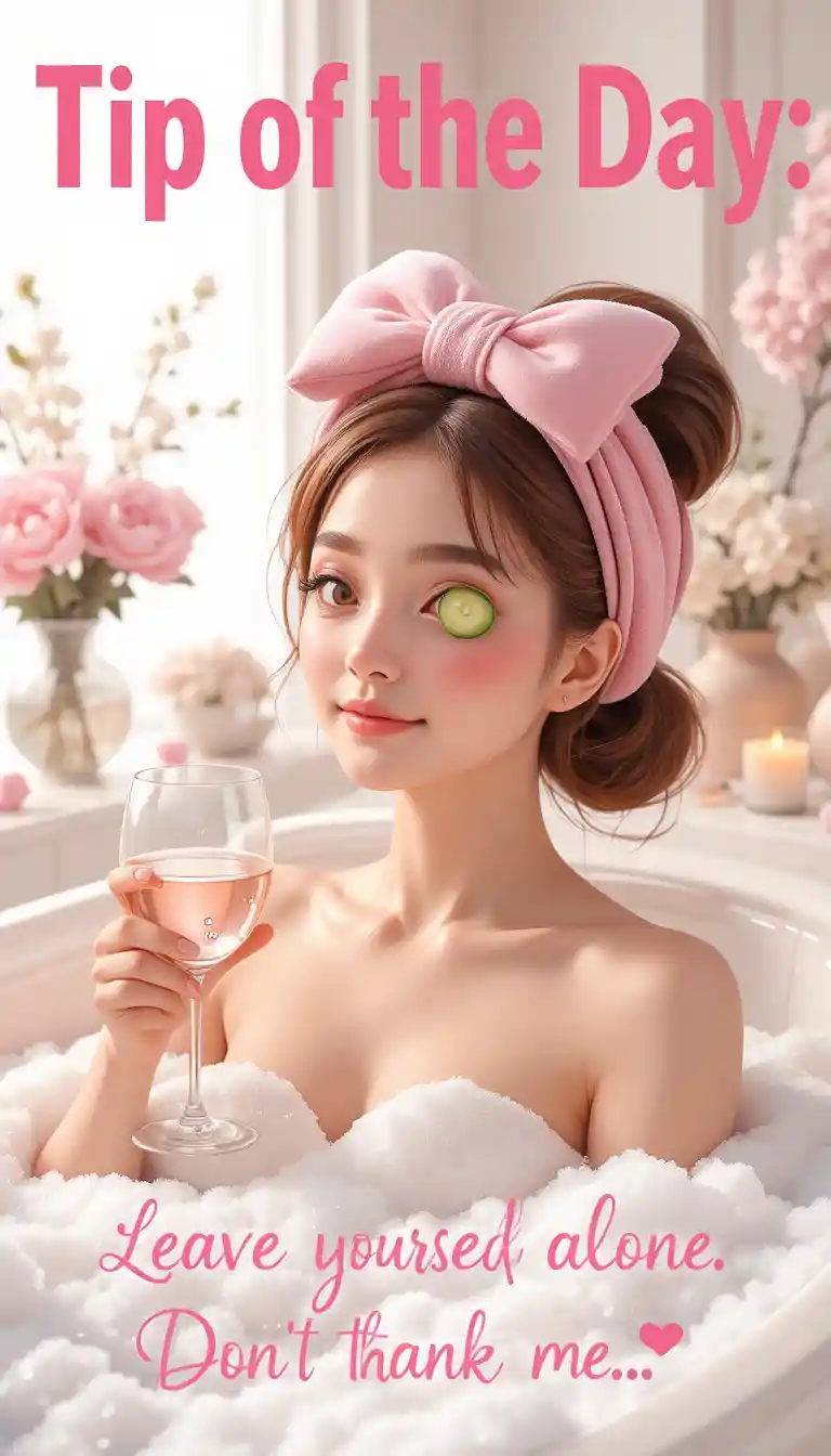Woman relaxing in a pink foam bath with wine glass