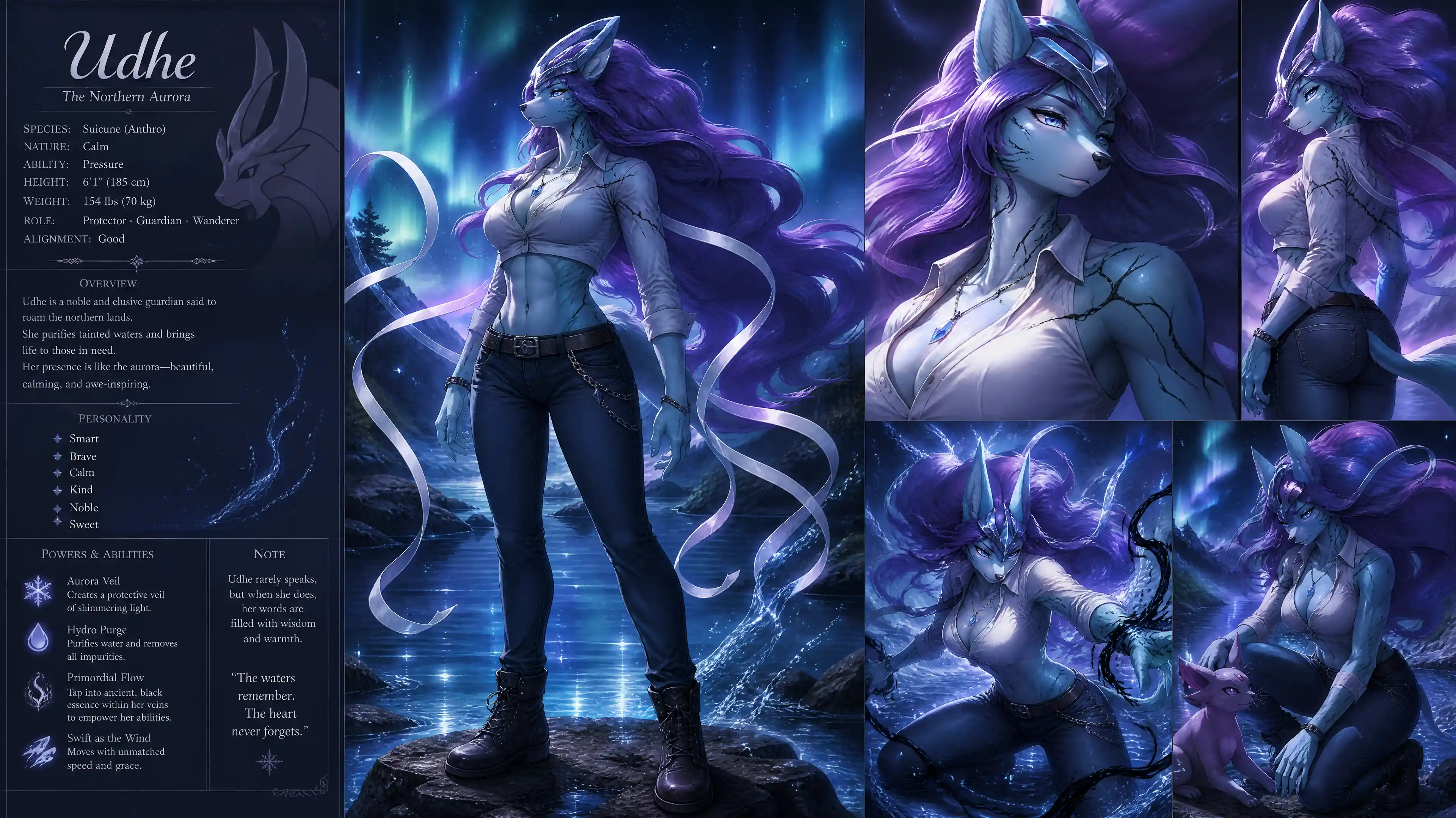 Elegant fantasy woman with purple hair in casual clothes