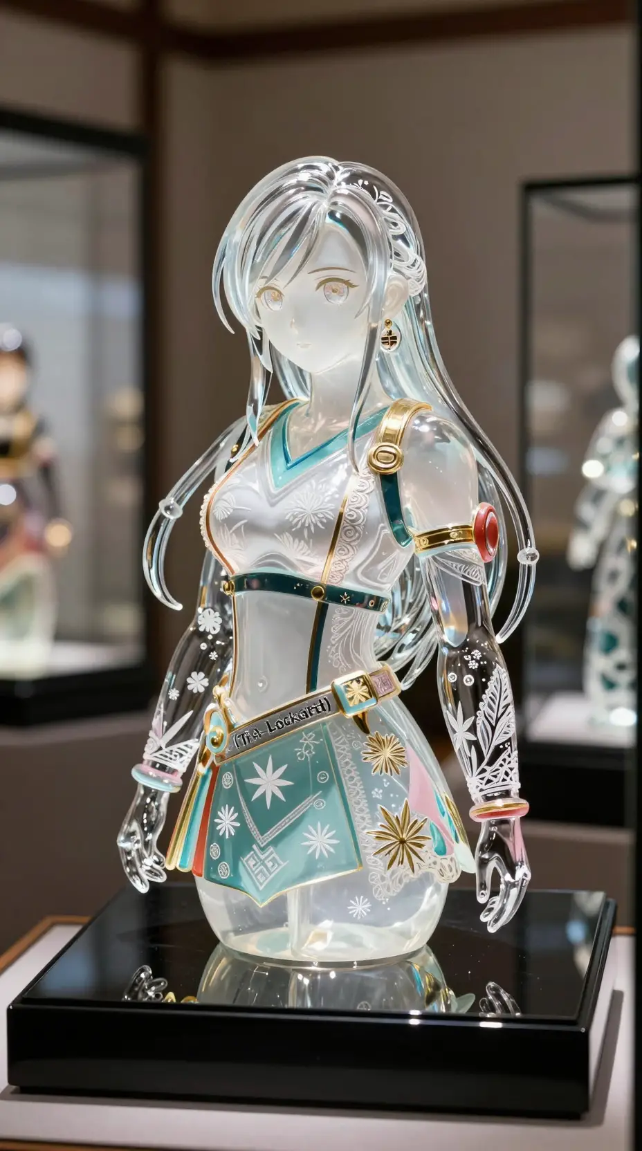 Edo Kiriko glass woman figure in a modern Japanese display