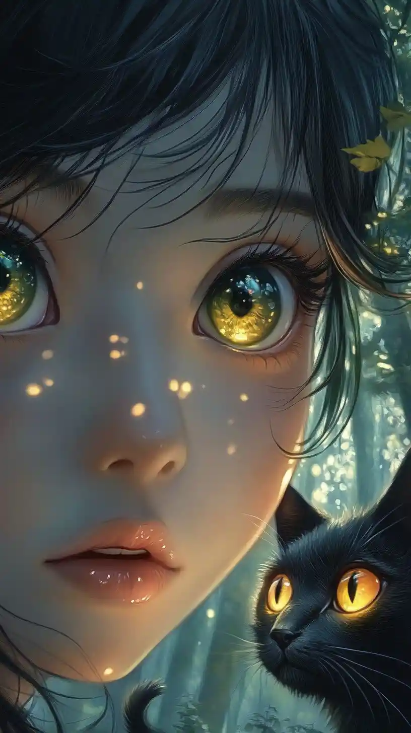 Close up anime girl with unreal reflections in her eyes