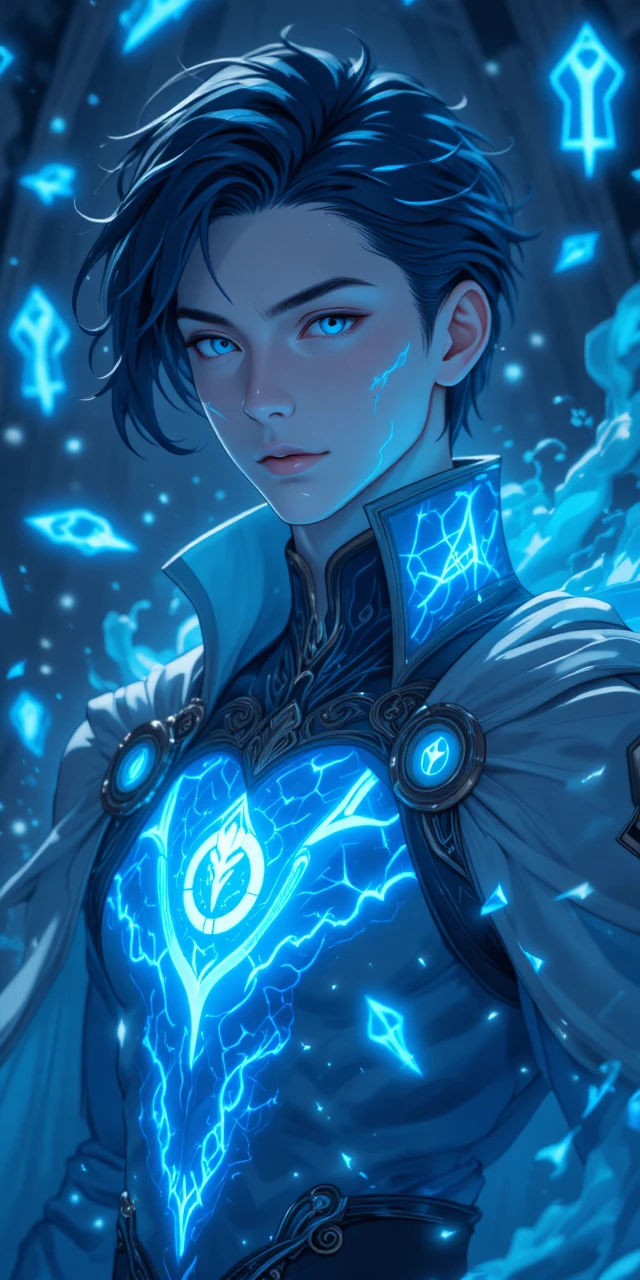 Anime eliatrope man with glowing portals and cape