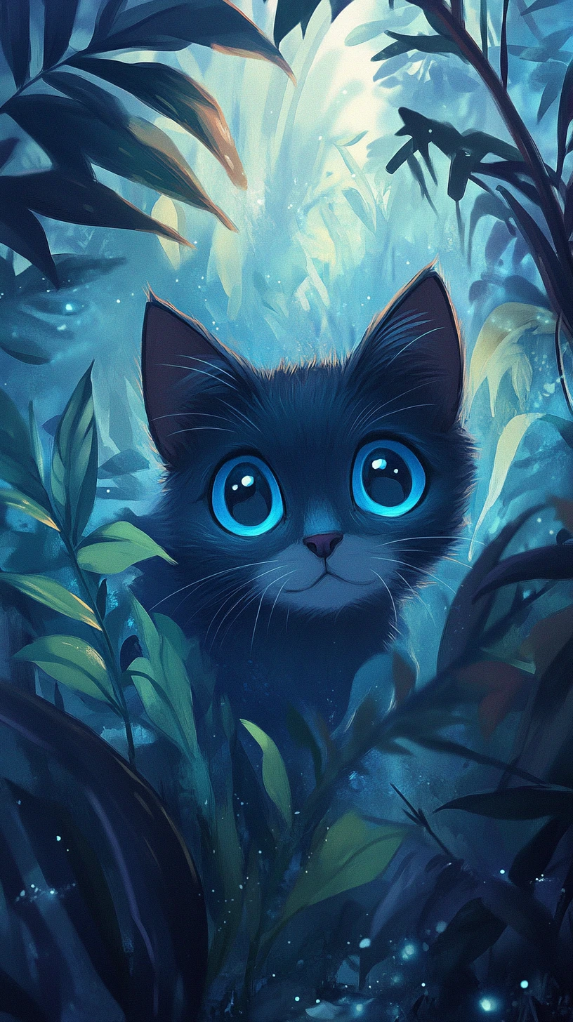 Cute tabby kitten among dandelions in a mountain landscape
