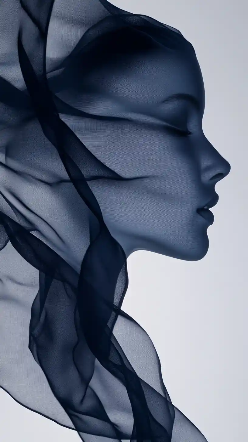 Flowing silk forming an abstract human face illusion