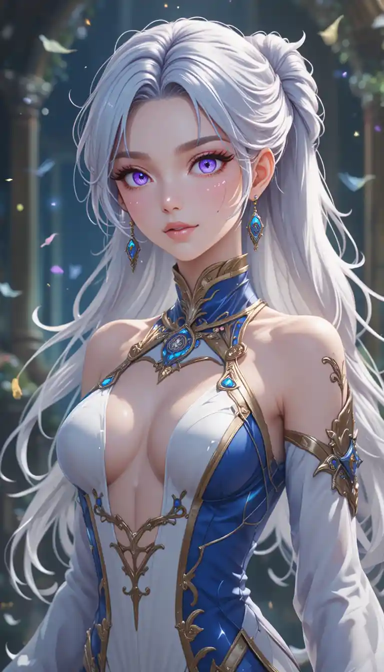 Young anime time mage girl with glowing violet eyes