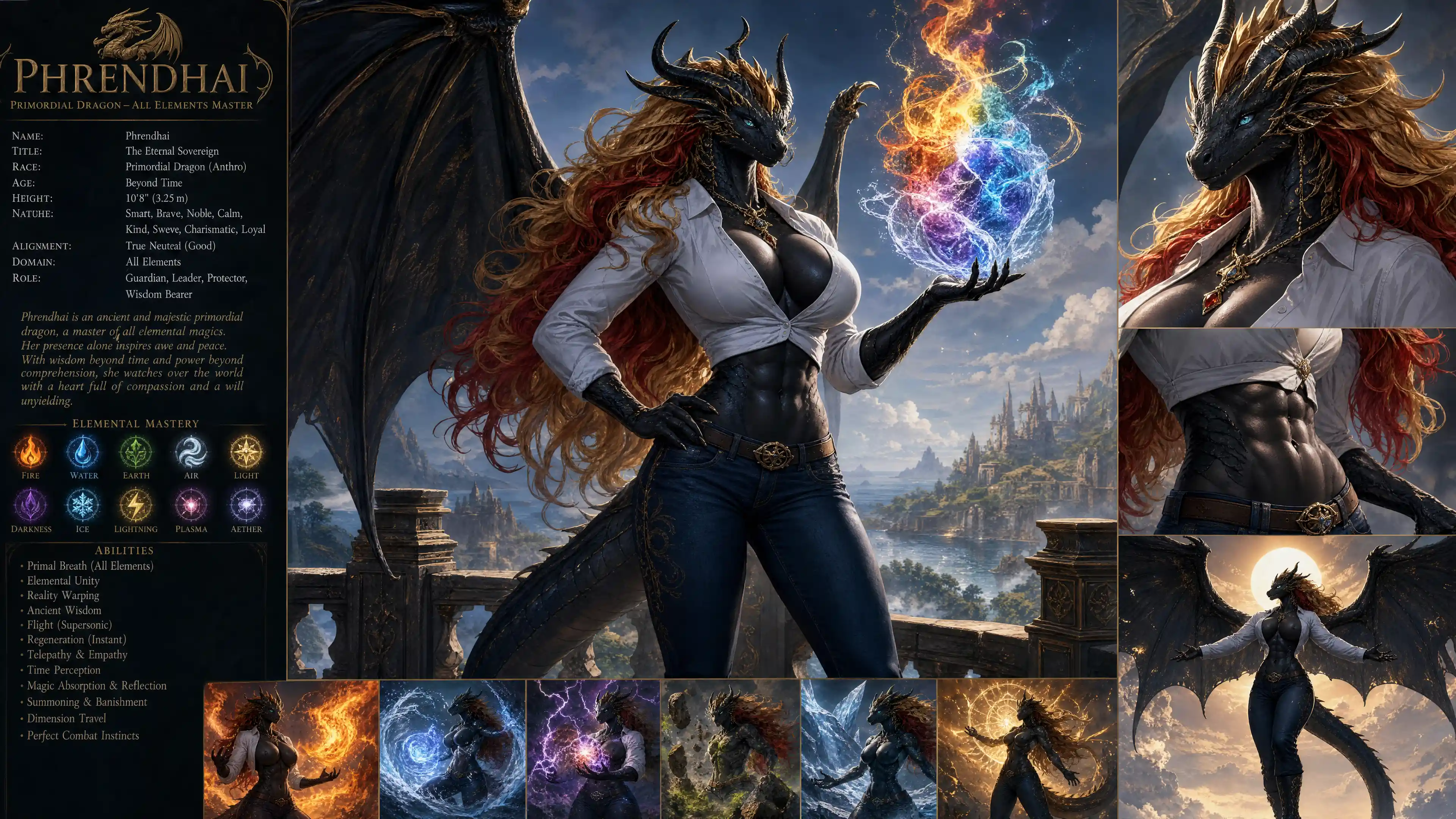 Tall winged dragon woman in casual clothes