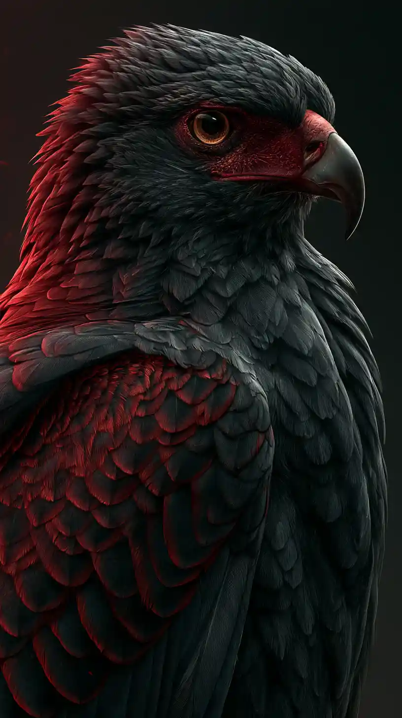 Fierce hawk close up with glowing red rim light
