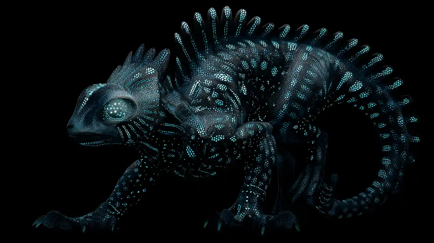 Glowing patterned creature emerging from a dark void
