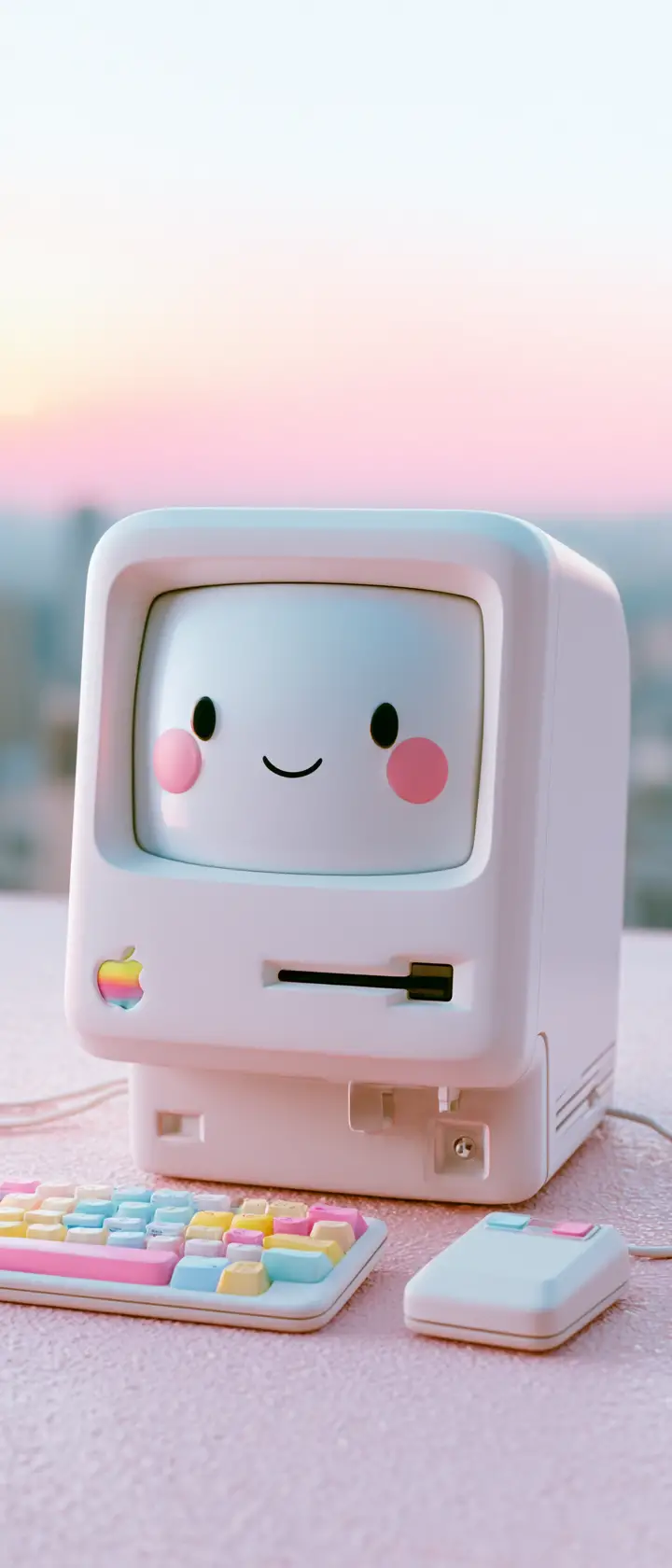 Cute desktop computer with a happy face and playful vibe