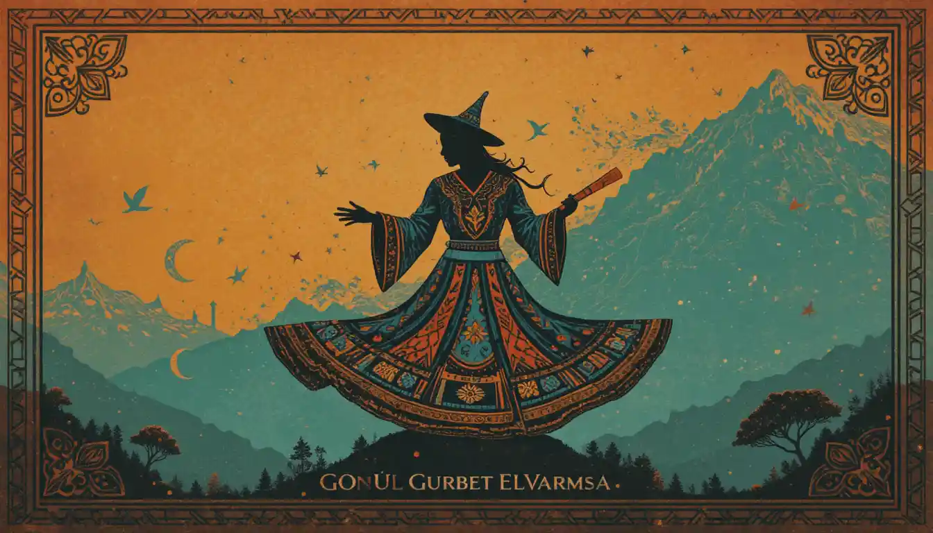 Vintage lo fi Turkish album cover with mystical flute silhouette