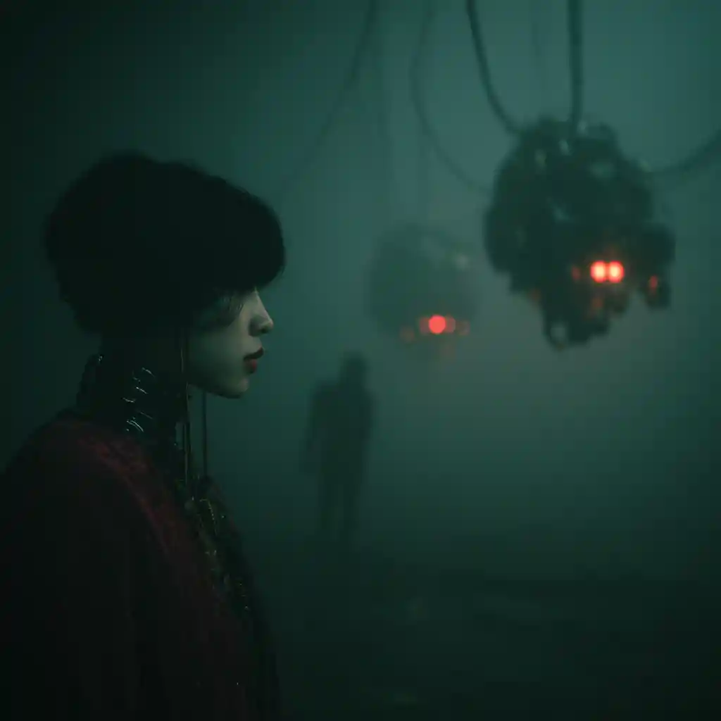 Futuristic sci fi woman in a dystopian sector city